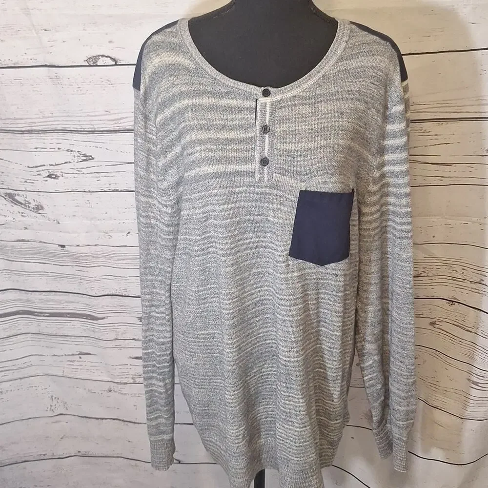 Banana Republic Henley Blue, White Stripey Sweater Sz L #1238
